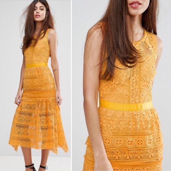 ASOS Dresses & Skirts - True Decadence Yellow Lace Ruffle Midi Dress 10